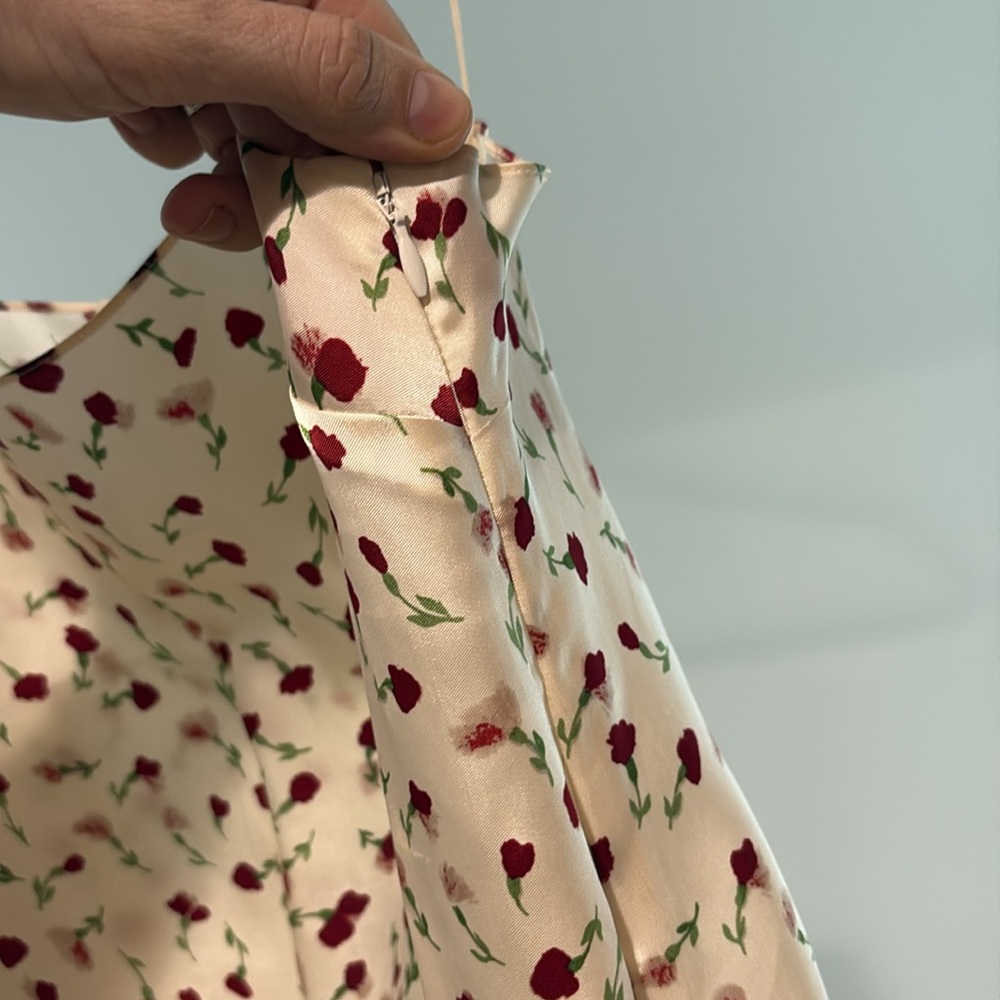 KHAITE Cream Slip Dress with Red Floral Print - Picture 7 of 10